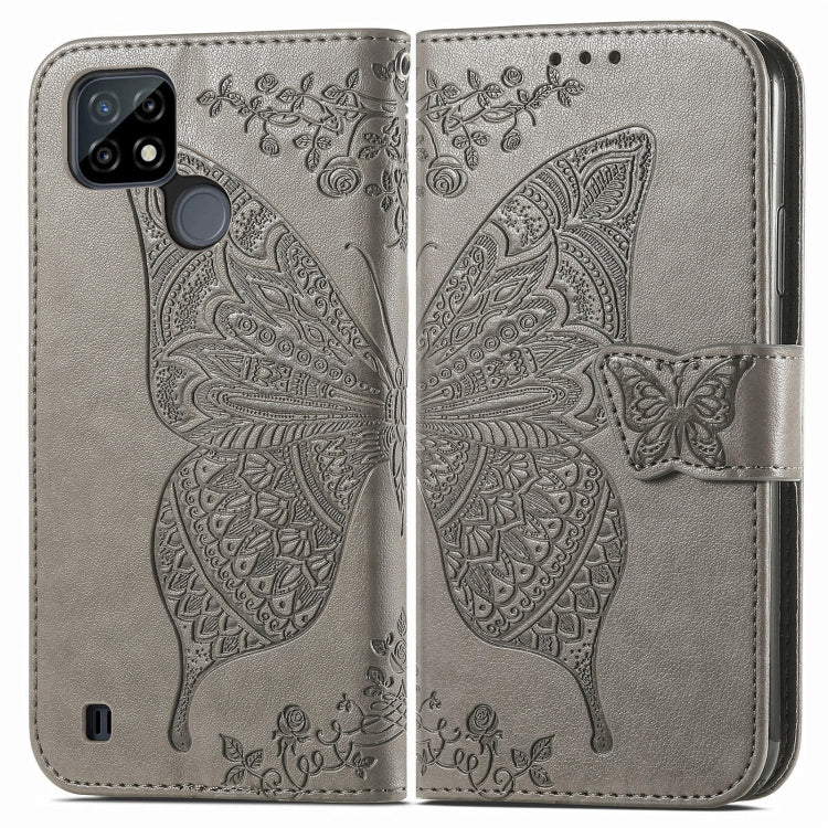 For OPPO Realme C21Y Butterfly Love Flowers Embossed Horizontal Flip Leather Case with Holder & Card Slots & Wallet & Lanyard