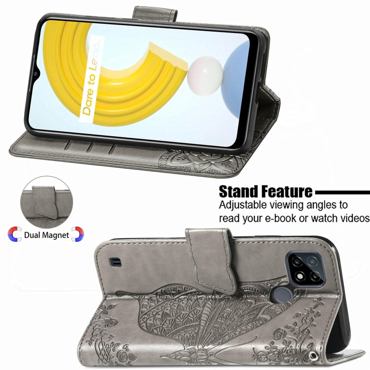 For OPPO Realme C21Y Butterfly Love Flowers Embossed Horizontal Flip Leather Case with Holder & Card Slots & Wallet & Lanyard