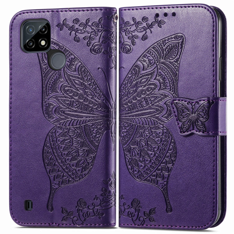 For OPPO Realme C21Y Butterfly Love Flowers Embossed Horizontal Flip Leather Case with Holder & Card Slots & Wallet & Lanyard