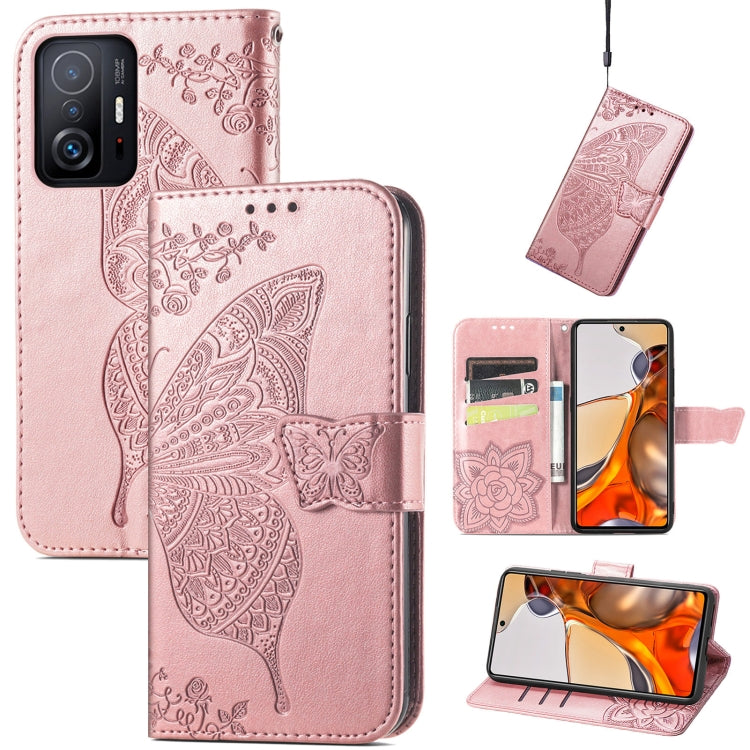 For Xiaomi Mi 11T / 11T Pro Butterfly Love Flowers Embossed Horizontal Flip Leather Case with Holder & Card Slots & Wallet & Lanyard