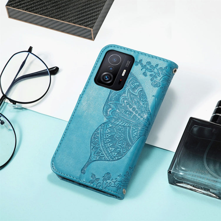 For Xiaomi Mi 11T / 11T Pro Butterfly Love Flowers Embossed Horizontal Flip Leather Case with Holder & Card Slots & Wallet & Lanyard