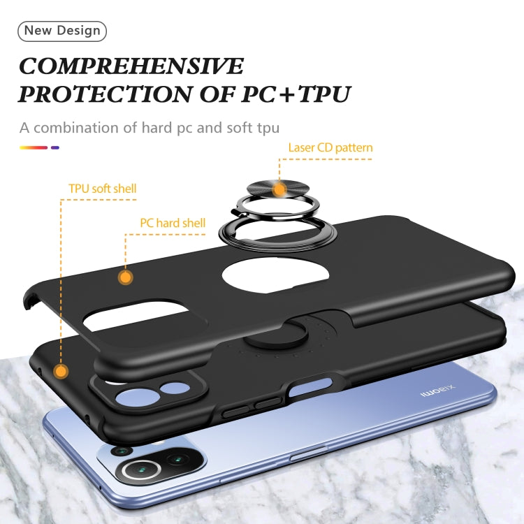For Xiaomi Mi 11 Lite 5G PC + TPU Shockproof Magnetic Phone Case with Invisible Ring Holder