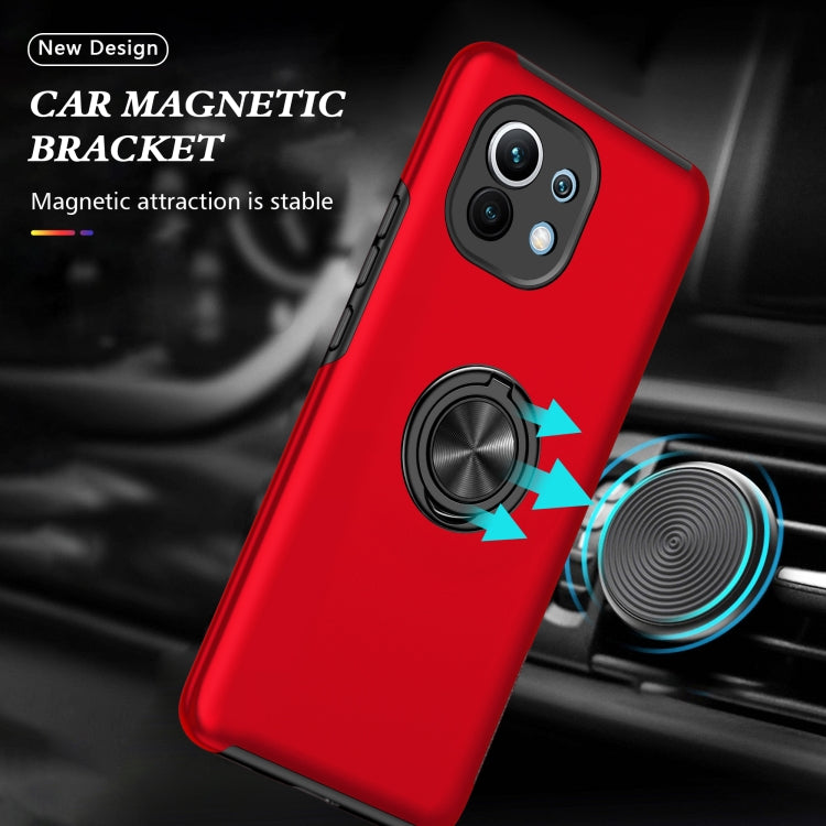 For Xiaomi Mi 11 PC + TPU Shockproof Magnetic Phone Case with Invisible Ring Holder