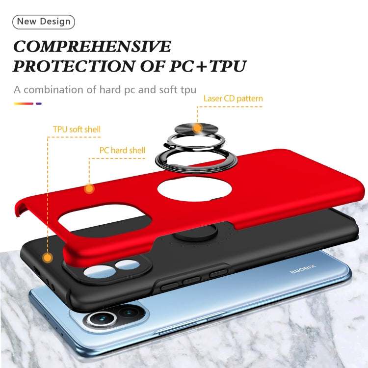 For Xiaomi Mi 11 PC + TPU Shockproof Magnetic Phone Case with Invisible Ring Holder