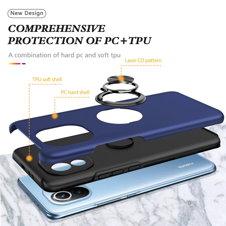 For Xiaomi Mi 11 PC + TPU Shockproof Magnetic Phone Case with Invisible Ring Holder