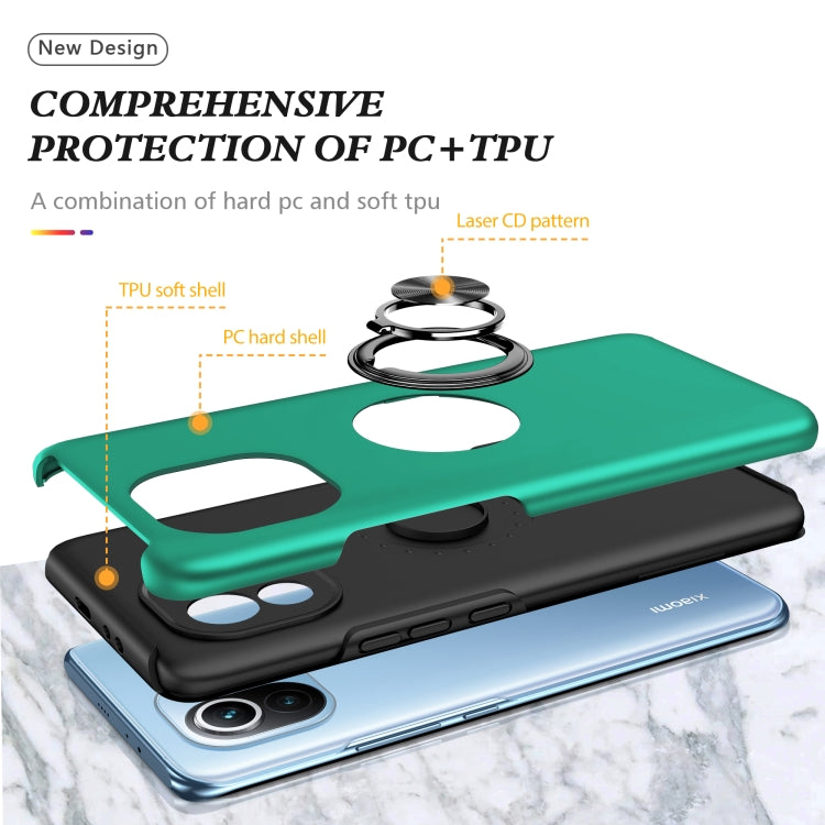 For Xiaomi Mi 11 PC + TPU Shockproof Magnetic Phone Case with Invisible Ring Holder