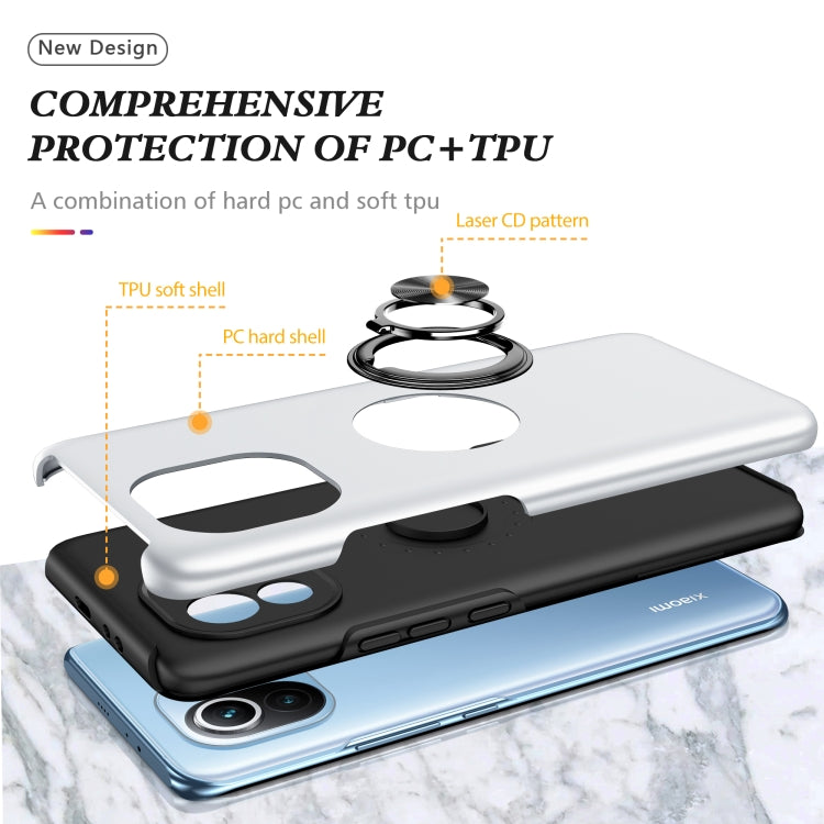 For Xiaomi Mi 11 PC + TPU Shockproof Magnetic Phone Case with Invisible Ring Holder