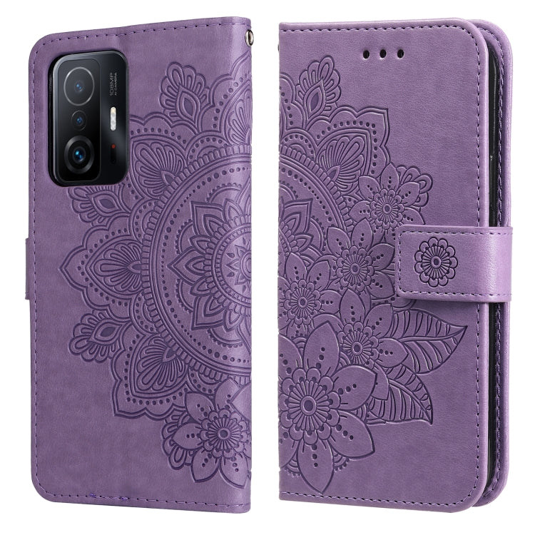 For Xiaomi 11T / 11T Pro 7-petal Flowers Embossing Horizontal Flip Leather Phone Case with Holder & Card Slots