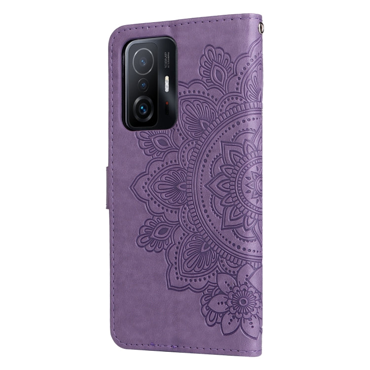 For Xiaomi 11T / 11T Pro 7-petal Flowers Embossing Horizontal Flip Leather Phone Case with Holder & Card Slots