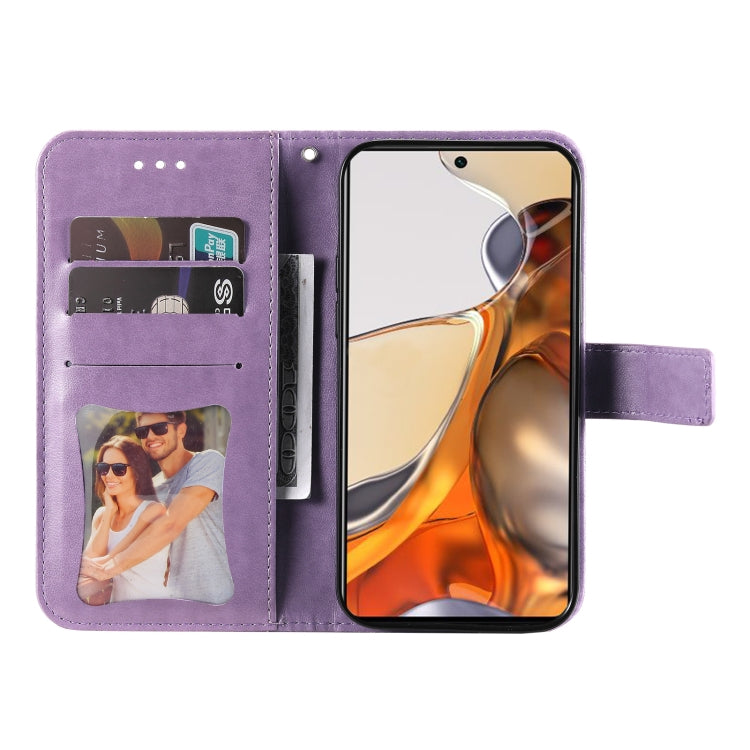 For Xiaomi 11T / 11T Pro 7-petal Flowers Embossing Horizontal Flip Leather Phone Case with Holder & Card Slots