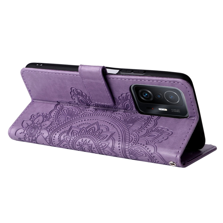 For Xiaomi 11T / 11T Pro 7-petal Flowers Embossing Horizontal Flip Leather Phone Case with Holder & Card Slots