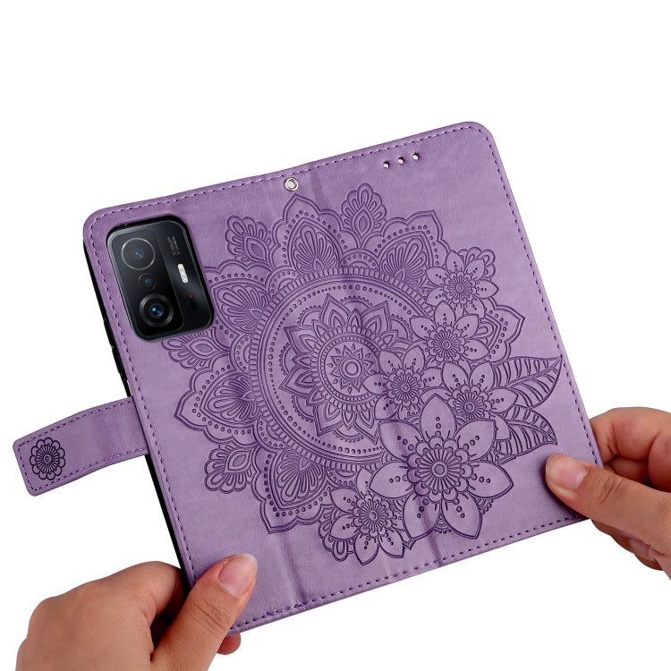 For Xiaomi 11T / 11T Pro 7-petal Flowers Embossing Horizontal Flip Leather Phone Case with Holder & Card Slots