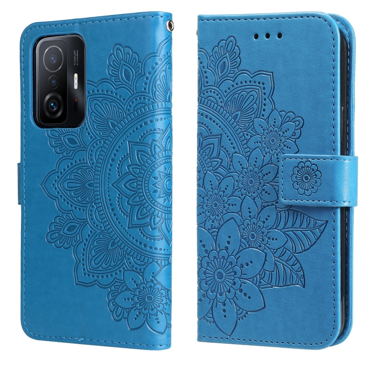 For Xiaomi 11T / 11T Pro 7-petal Flowers Embossing Horizontal Flip Leather Phone Case with Holder & Card Slots