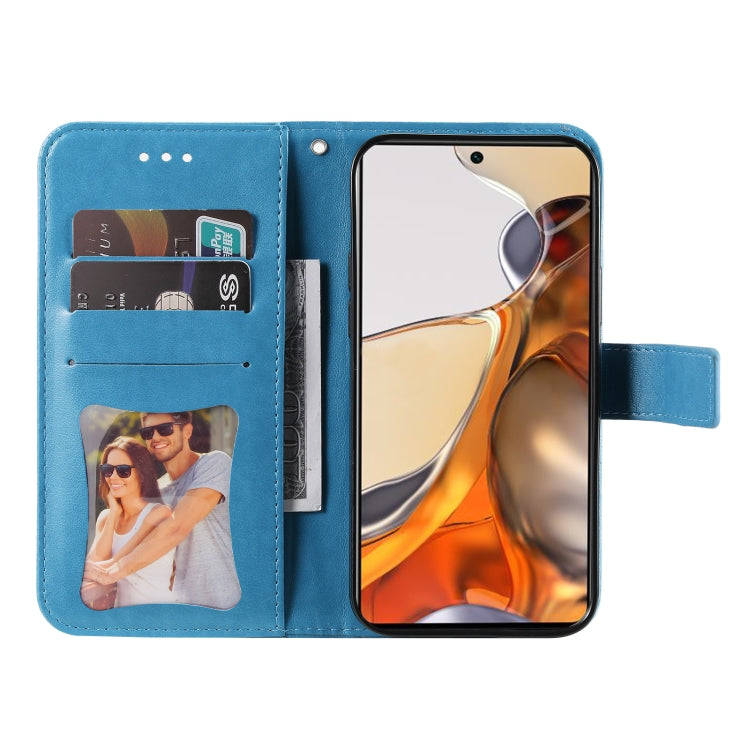 For Xiaomi 11T / 11T Pro 7-petal Flowers Embossing Horizontal Flip Leather Phone Case with Holder & Card Slots