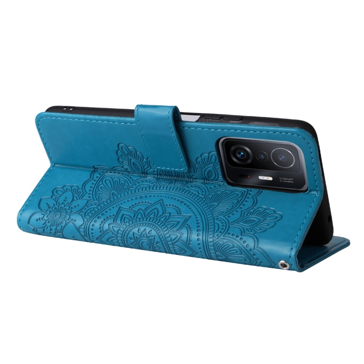 For Xiaomi 11T / 11T Pro 7-petal Flowers Embossing Horizontal Flip Leather Phone Case with Holder & Card Slots