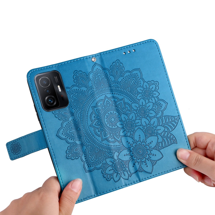For Xiaomi 11T / 11T Pro 7-petal Flowers Embossing Horizontal Flip Leather Phone Case with Holder & Card Slots