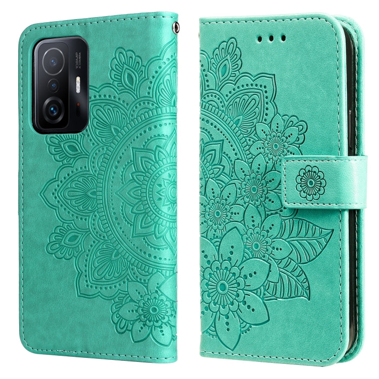 For Xiaomi 11T / 11T Pro 7-petal Flowers Embossing Horizontal Flip Leather Phone Case with Holder & Card Slots