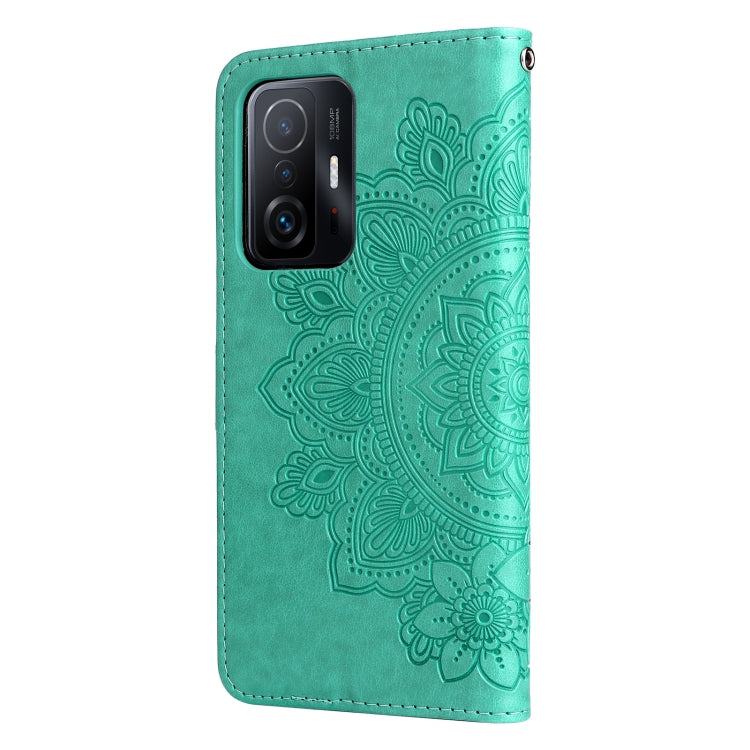For Xiaomi 11T / 11T Pro 7-petal Flowers Embossing Horizontal Flip Leather Phone Case with Holder & Card Slots
