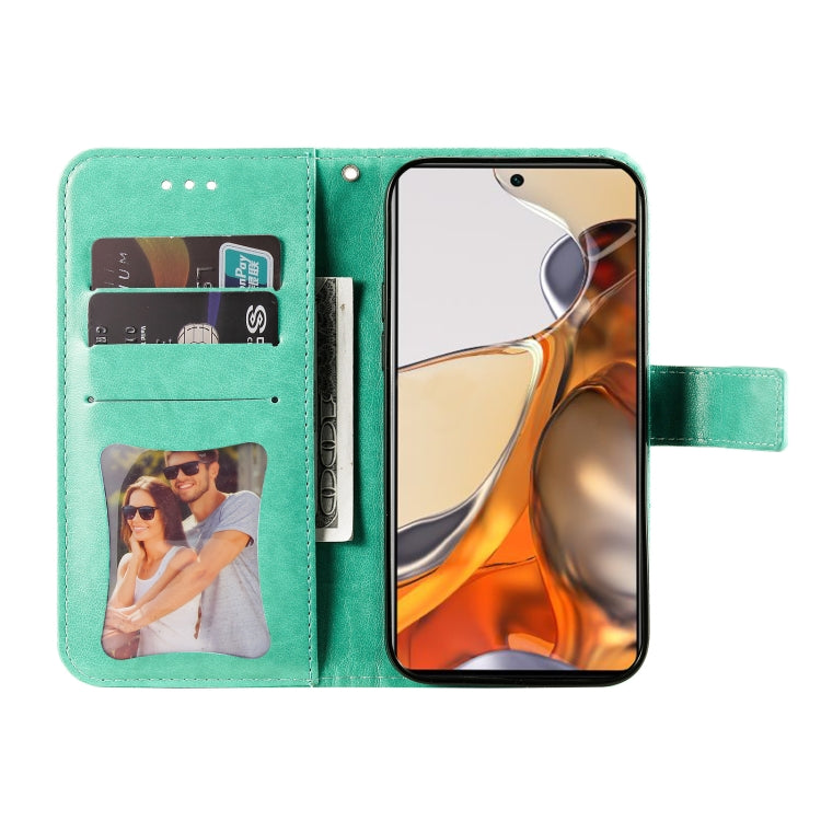 For Xiaomi 11T / 11T Pro 7-petal Flowers Embossing Horizontal Flip Leather Phone Case with Holder & Card Slots