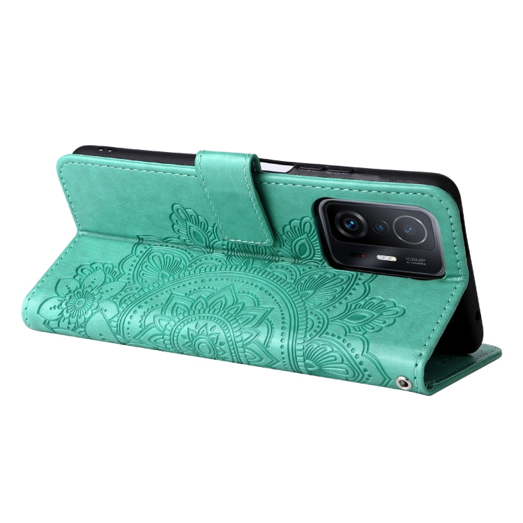 For Xiaomi 11T / 11T Pro 7-petal Flowers Embossing Horizontal Flip Leather Phone Case with Holder & Card Slots