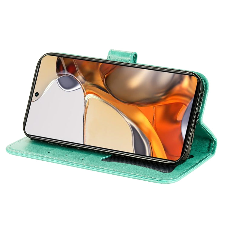 For Xiaomi 11T / 11T Pro 7-petal Flowers Embossing Horizontal Flip Leather Phone Case with Holder & Card Slots