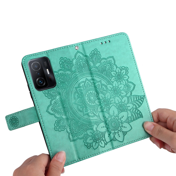 For Xiaomi 11T / 11T Pro 7-petal Flowers Embossing Horizontal Flip Leather Phone Case with Holder & Card Slots