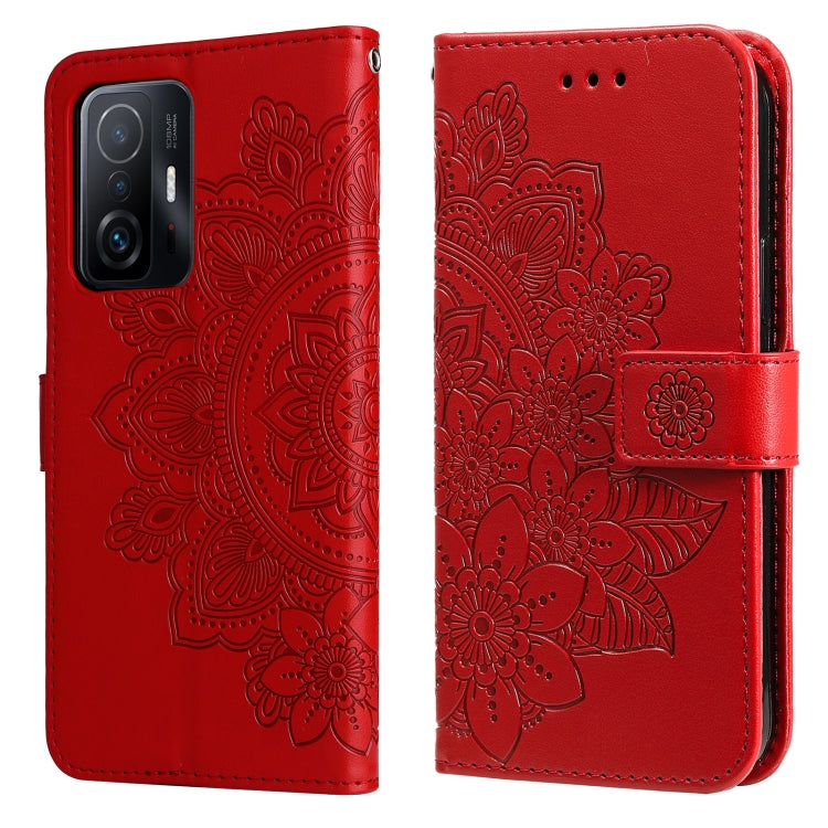 For Xiaomi 11T / 11T Pro 7-petal Flowers Embossing Horizontal Flip Leather Phone Case with Holder & Card Slots