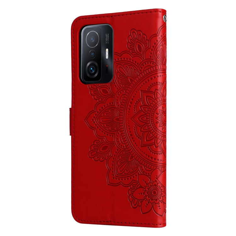 For Xiaomi 11T / 11T Pro 7-petal Flowers Embossing Horizontal Flip Leather Phone Case with Holder & Card Slots