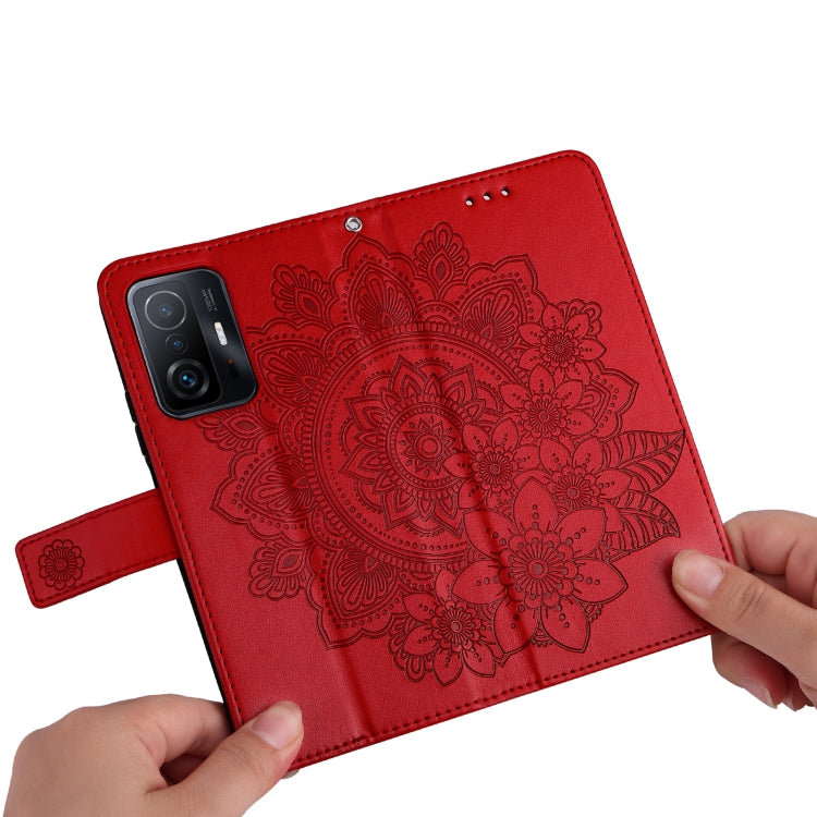For Xiaomi 11T / 11T Pro 7-petal Flowers Embossing Horizontal Flip Leather Phone Case with Holder & Card Slots