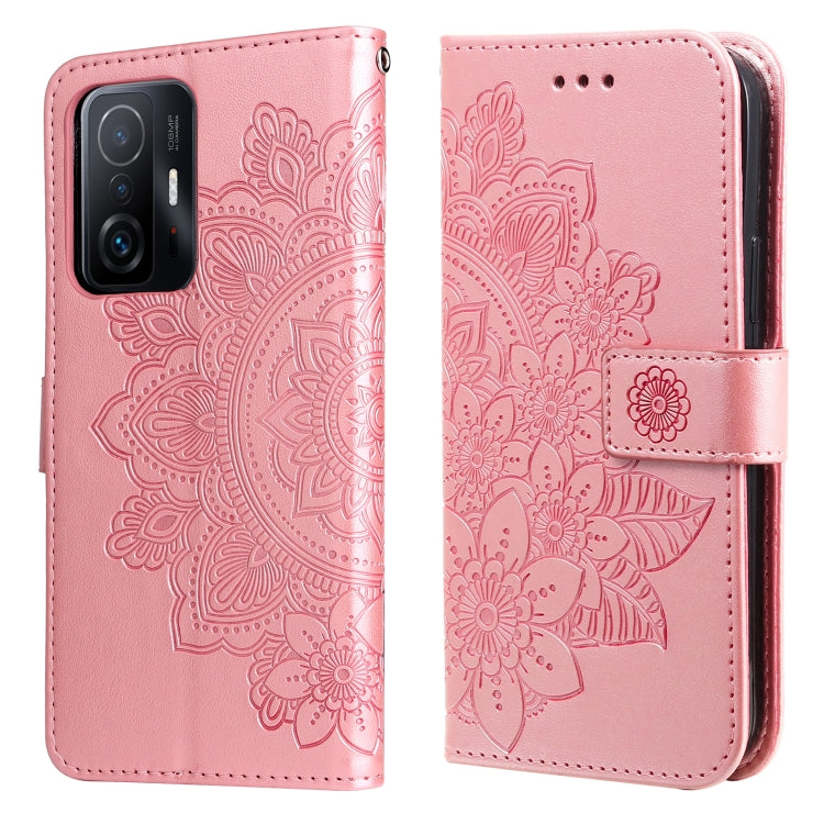 For Xiaomi 11T / 11T Pro 7-petal Flowers Embossing Horizontal Flip Leather Phone Case with Holder & Card Slots