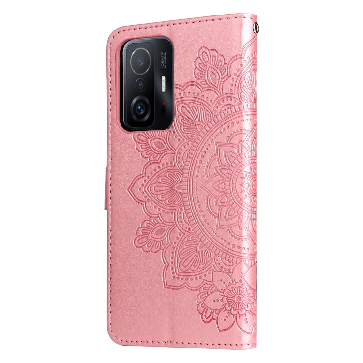 For Xiaomi 11T / 11T Pro 7-petal Flowers Embossing Horizontal Flip Leather Phone Case with Holder & Card Slots