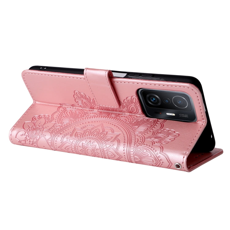 For Xiaomi 11T / 11T Pro 7-petal Flowers Embossing Horizontal Flip Leather Phone Case with Holder & Card Slots