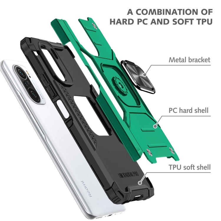 For Xiaomi Redmi K40 Magnetic Armor Shockproof Phone Case with Metal Ring Holder