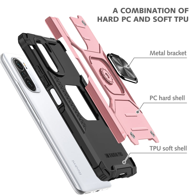 For Xiaomi Redmi K40 Magnetic Armor Shockproof Phone Case with Metal Ring Holder