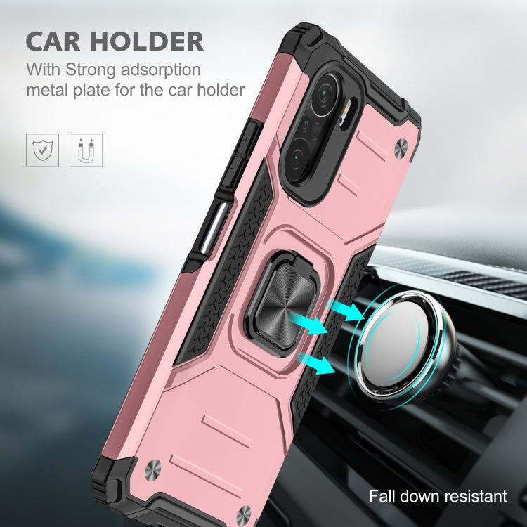 For Xiaomi Redmi K40 Magnetic Armor Shockproof Phone Case with Metal Ring Holder