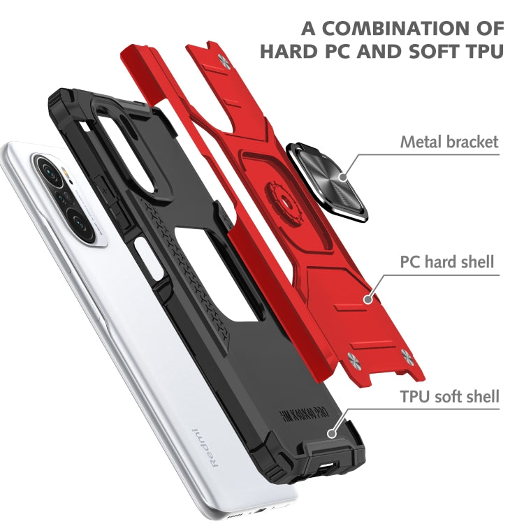 For Xiaomi Redmi K40 Magnetic Armor Shockproof Phone Case with Metal Ring Holder