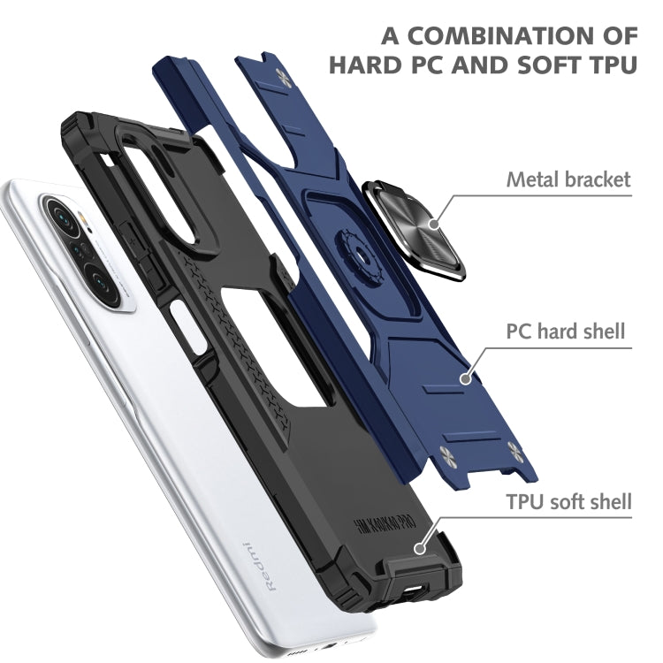 For Xiaomi Redmi K40 Magnetic Armor Shockproof Phone Case with Metal Ring Holder