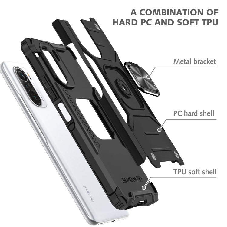 For Xiaomi Redmi K40 Magnetic Armor Shockproof Phone Case with Metal Ring Holder