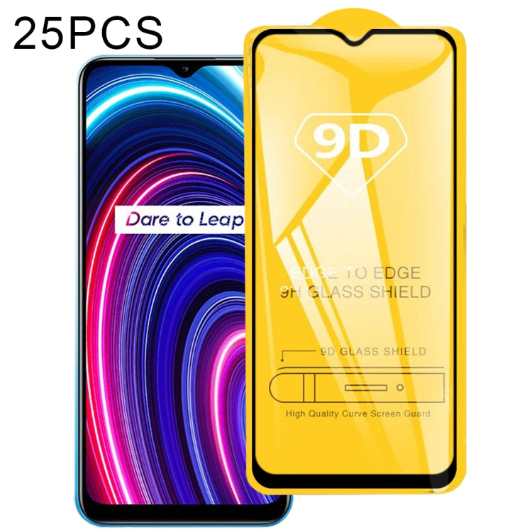 For OPPO Realme C25Y / C21Y 25 PCS 9D Full Glue Full Screen Tempered Glass Film