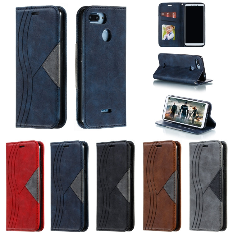 For Xiaomi Redmi 6 Splicing Color Magnetic Hem Horizontal Flip Leather Case with Holder & Card Slots