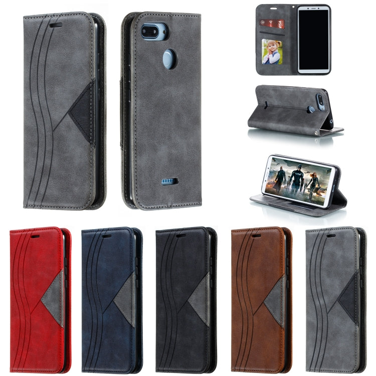 For Xiaomi Redmi 6 Splicing Color Magnetic Hem Horizontal Flip Leather Case with Holder & Card Slots