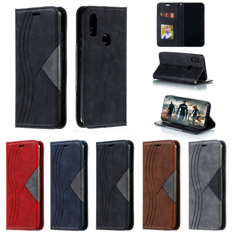 For Xiaomi Redmi 7 Splicing Color Magnetic Hem Horizontal Flip Leather Case with Holder & Card Slots