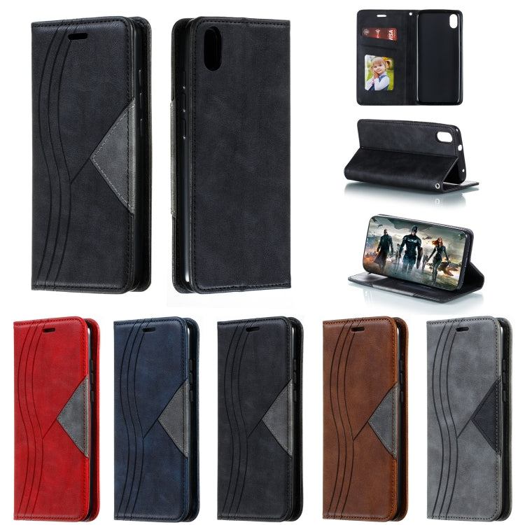 For Xiaomi Redmi 7A Splicing Color Magnetic Hem Horizontal Flip Leather Case with Holder & Card Slots