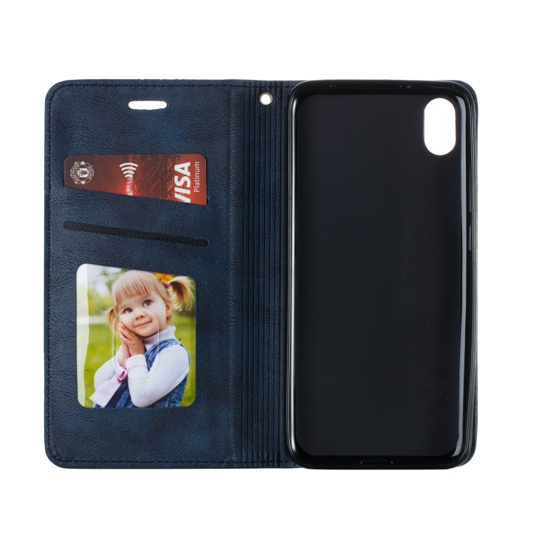 For Xiaomi Redmi 7A Splicing Color Magnetic Hem Horizontal Flip Leather Case with Holder & Card Slots