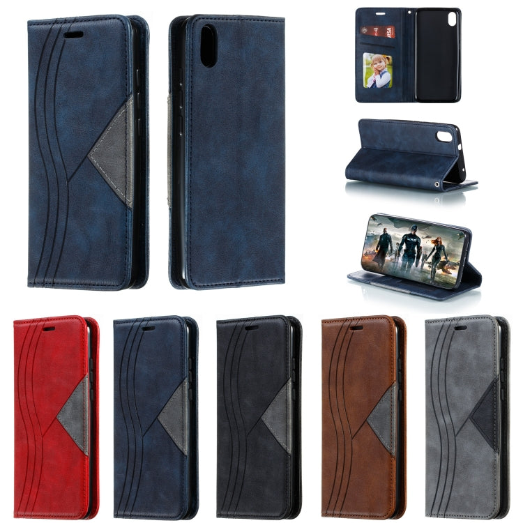 For Xiaomi Redmi 7A Splicing Color Magnetic Hem Horizontal Flip Leather Case with Holder & Card Slots