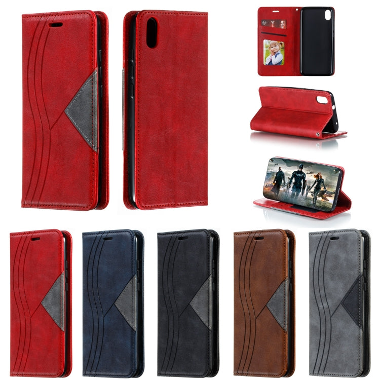 For Xiaomi Redmi 7A Splicing Color Magnetic Hem Horizontal Flip Leather Case with Holder & Card Slots
