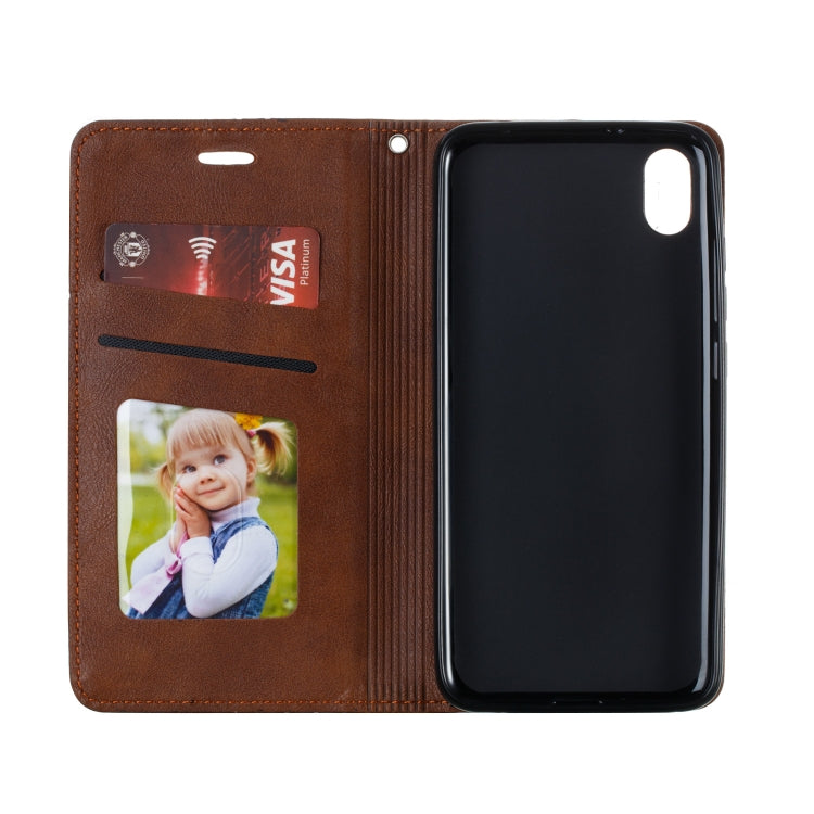 For Xiaomi Redmi 7A Splicing Color Magnetic Hem Horizontal Flip Leather Case with Holder & Card Slots
