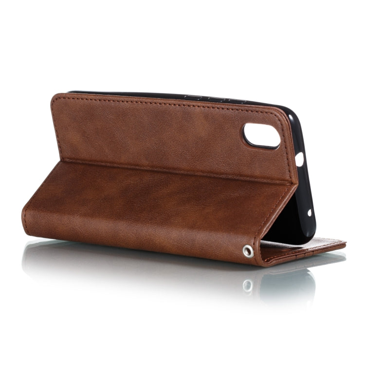 For Xiaomi Redmi 7A Splicing Color Magnetic Hem Horizontal Flip Leather Case with Holder & Card Slots