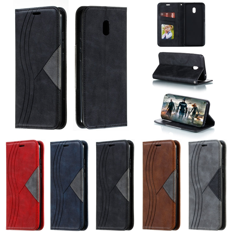 For Xiaomi Redmi 8A Splicing Color Magnetic Hem Horizontal Flip Leather Case with Holder & Card Slots