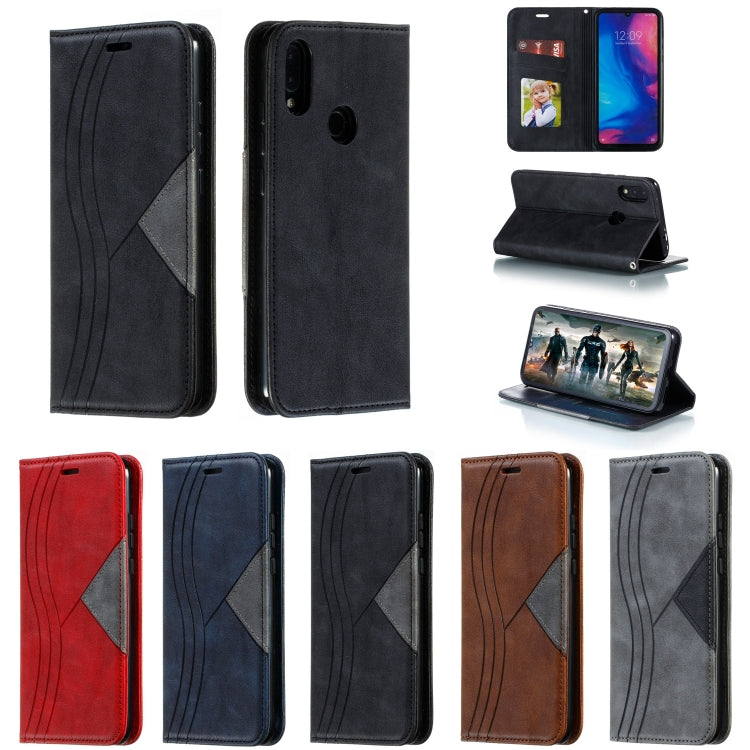 For Xiaomi Redmi Note 7 Splicing Color Magnetic Hem Horizontal Flip Leather Case with Holder & Card Slots